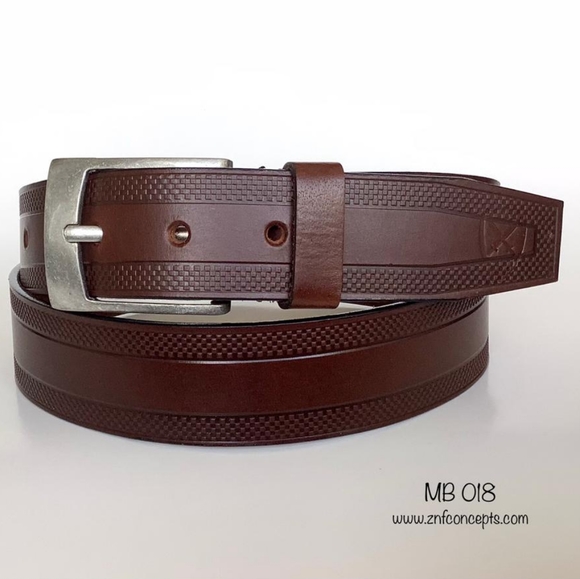 Genuine Leather belt, Embossed design Rich Brown c - Picture 4 of 5